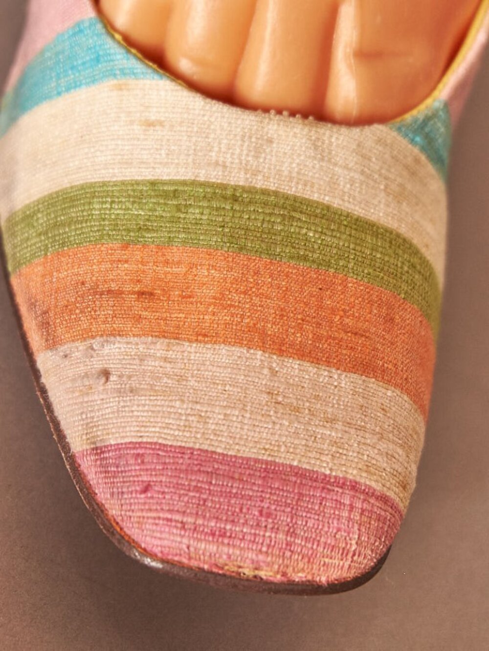 1950s Striped Pastel Linen Pumps Heels Petite - Picture 10 of 12